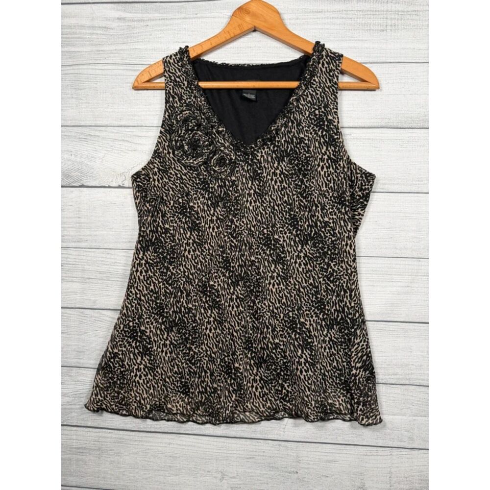 Spense Women's Large Black Beige Animal Print Sleeveless Blouse 4546 -